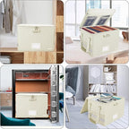 ENGPOW File Box with Lock, Fireproof Document Box with Zipper Lid, Collapsible File Storage Organizer Filing Cabinet with Han