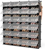 ROJASOP Shoe Storage Cabinet, 12-Tier Shoe Organizer 96 Pairs Extra Large Plastic Shoe Rack with Covers Portable Shoe Rack Or