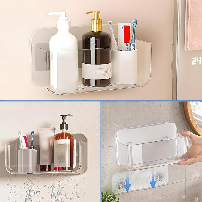 Diesisa Acrylic Wall Mount Organizer - 5.1" D x 10.9" W x 6" H, Large Size Adhesive Wall Self - Shower Caddies Organizer - Ba