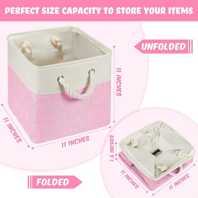 Geiserailie 6 Pcs 11 x 11 Inch Cube Storage Bins Fabric Storage Organizer Bins Foldable Cube Baskets with Sturdy Carry Handle