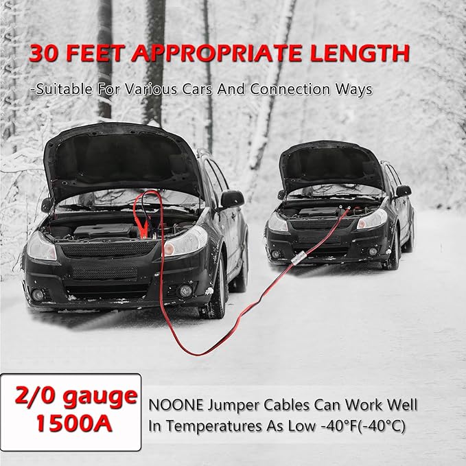 NOONE 2/0 Gauge 30FT Heavy Duty Jumper Cables for Car Battery, 1500A Quick Connect Automotive Booster Cables for SUVs & Trucks, Includes Carry Bag, Gloves, Brush & Goggles