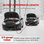 NOONE 2/0 Gauge 30FT Heavy Duty Jumper Cables for Car Battery, 1500A Quick Connect Automotive Booster Cables for SUVs & Trucks, Includes Carry Bag, Gloves, Brush & Goggles
