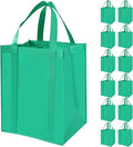 12 Pack Heavy Duty Reusable Grocery Bags - Large Shopping Totes Reinforced Handles, Holds 40 lbs, Foldable and Washable (Green)