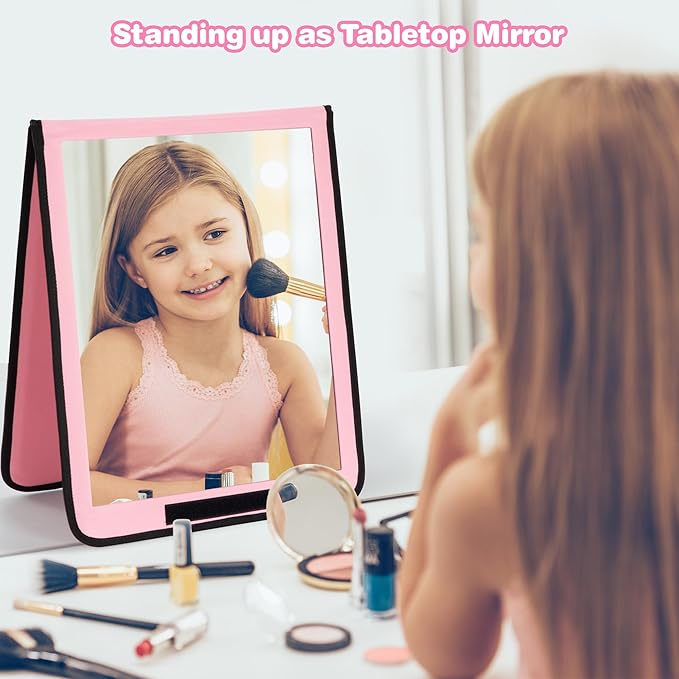 LPHUMEX Portable Pink Mirror Full Length for Dance, 33x13 Inch Hanging Mirror for Dance Bag, Lightweight Folding Travel Mirro