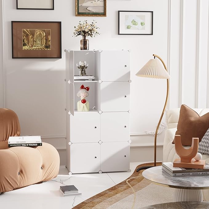 C&AHOME Cube Storage Organizer with Doors, 8-Cube Shelf, Closet Cabinet, DIY Plastic Modular Bookshelf, Storage Shelves Ideal