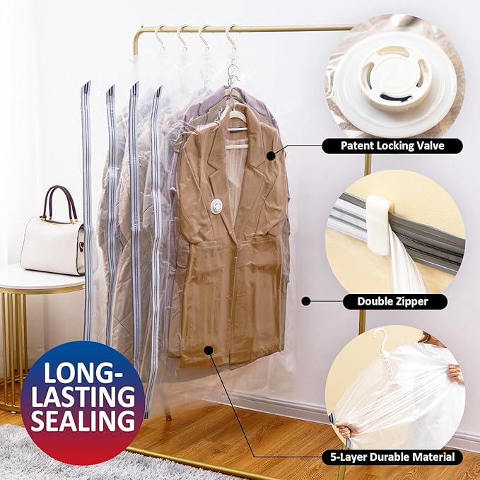 Hanging Vacuum Storage Bags, 3 Pack Large Hanging Vacuum Seal Bags for Clothing, Space Saver for Clothes, Jackets, Closet Org