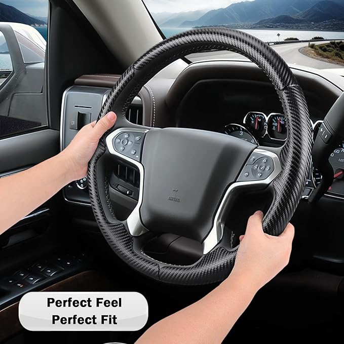 Steering Wheel Cover for Chevy Silverado 1500 2014-2018/2500 2500HD 3500 3500HD 2015-2019/ 4500HD 5500HD 6500HD 2019-2024/ Suburban Tahoe 2015-2020/ Colorado 2015-2022/ Traverse 2018-2023 Chevrolet