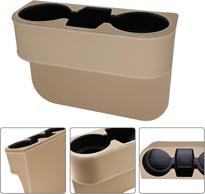 Car Seat Organizer Cup Drink Holders Multi Functional Gap Filler Storage Box Insert Organization Helps Reduce Distracted Driving&Holds Phone Mount Mug Bottle Cellphone (PUBD-Beige)