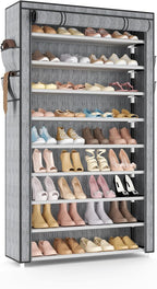 VILICK Shoe Rack with Cover Narrow Shoe Organizer with Pockets 10 Tier Tall Shoe Storage Holds 36-41 Pairs Shoes and Boots Sh