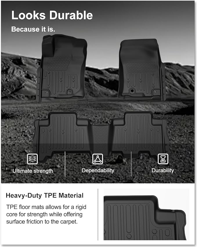 KIWI MASTER Floor Mats for 2013-2024 Toyota 4Runner, 2014-2023 Lexus GX460, Custom Fit All Weather Car Mats, Heavy Duty TPE Floor Liners, Front & Rear 2 Row, Black