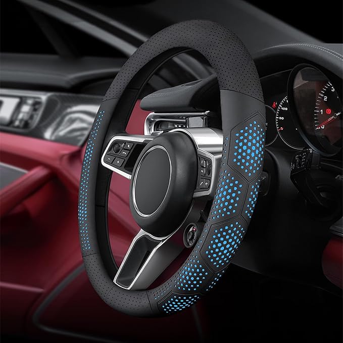 Yangday Leather Steering Wheel Cover for Dodge Ram 1500 2500 3500, 15.5-16 inches Car Steering Wheel Cover with Non-Slip Brea