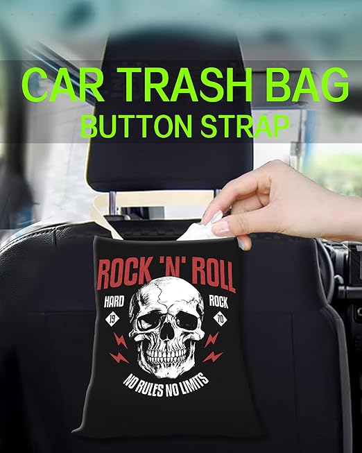 Car Trash Can, Durable Hanging Car Trash Garbage Bag, Cute Automotive Garbage Cans Organizer, Black Rock Skull