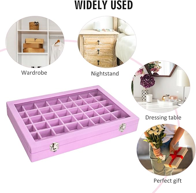 Vicoter Velvet Jewelry Tray 48 Compartments Jewelry Display Organizer with Transparent Cover Rings, Earrings, Necklaces, Pend