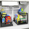 REALINN Under Sink Organizer, L-Shaped 2 Tier Pull Out Cabinet Organizer for Kitchen and Bathroom, Slide Out Under Cabinet St