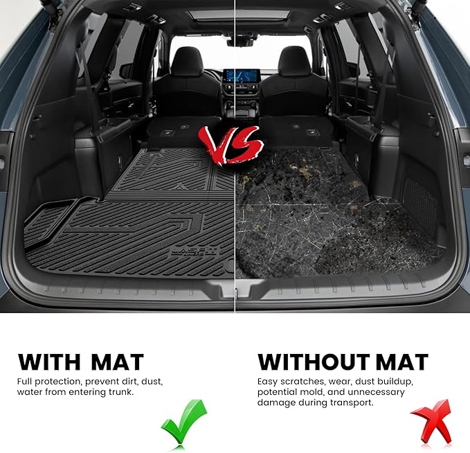 LASFIT Cargo Mat for Toyota Grand Highlander 2026 2025 2024 (Include Hybrid), All Weather TPE Custom Fit Rear Trunk Mat For Grand Highlander Accessories, 2026-2024 Grand Highlander Cargo&Backrest Mats