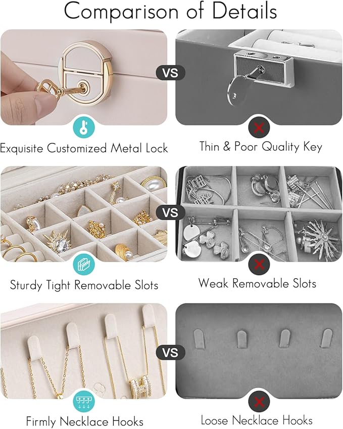 Vlando 2-Layer Jewelry Box,Valentines Day Gifts for Her Jewelry Organizer for Women Removable Jewelry Tray for Earrings Neckl