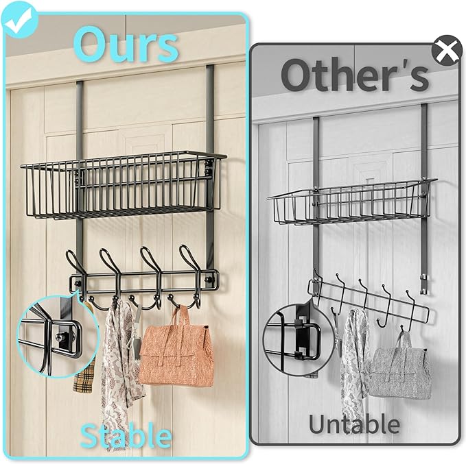Kaiferty Over The Door Hooks Organizer,Door Hanger Door Storage with Basket,Over The Door Towel Rack Coat Hooks with 12 Hooks