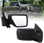 Right Passenger Side Mirror Fits 2021-2026 Ford F150 With Manual Folding Power Glass Heated Blind Spot Turn Signal Puddle Light Temperature Sensors Matte Black Replace#ML3Z17682SA(13Pins)
