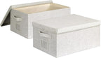 Large 17''x12'' Quart Collapsible Stackable Storage Bins with Lids, 2 Packs Off White Fabric Closet Boxes with Lids, Storage 