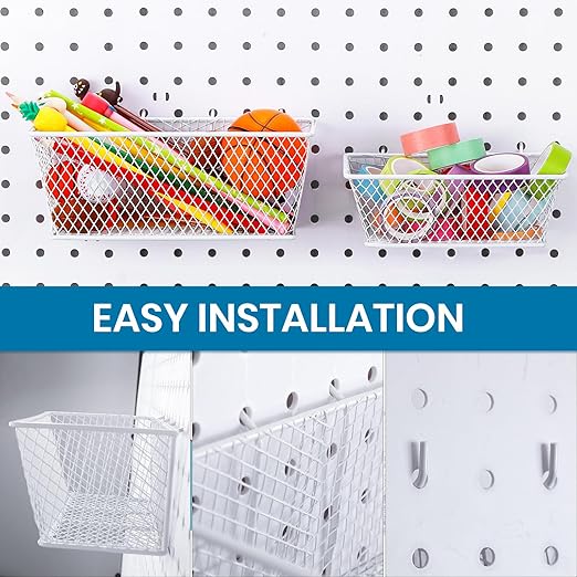 Sieral 4 Pcs Pegboard Baskets Metal Wire Shelf Baskets Peg Board Organizer Accessories Wall Mount Organizer Attachments for G