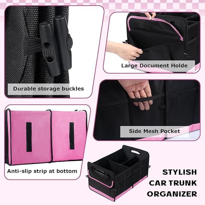 Car Trunk Organizer, 72L Large Capacity Waterproof Auto Storage Organizer with Non-Slip Bottom Strips, Collapsible Cargo Organi