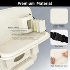 2 Pack Universal Premium Leather Foldable Car Backseat Organizer with Table Tray, Car Seat Back Protector with Garbage Bag Touch Screen Pad Holder, Car Kick Mats with Tissue Box (Beige)