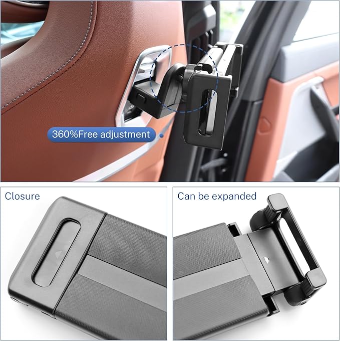 KUNGKIC for Car Headrest Tablet Holder for BMW X3 X5 X6 I20 G05 G06 G45 G60 G61 G70 Adjustable Tablet Car Mount for Back Seat Road Trip Essentials Black (Gravity clamp)