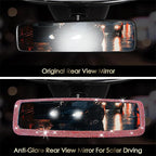 Bling Rhinestone Car Rear View Mirror - Crystal Diamond Decor for Women - Stylish Automotive Interior Accessory (Red)