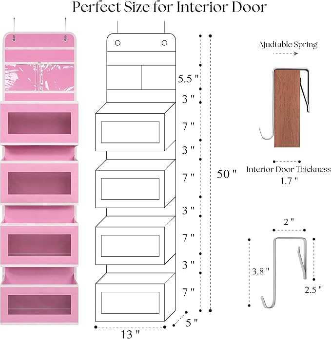 Giraffe Creation Over Door Organizer with 4 Large Capacity Pockets, Hanging Organizer Storage for Closet Bathroom Nursery Bed