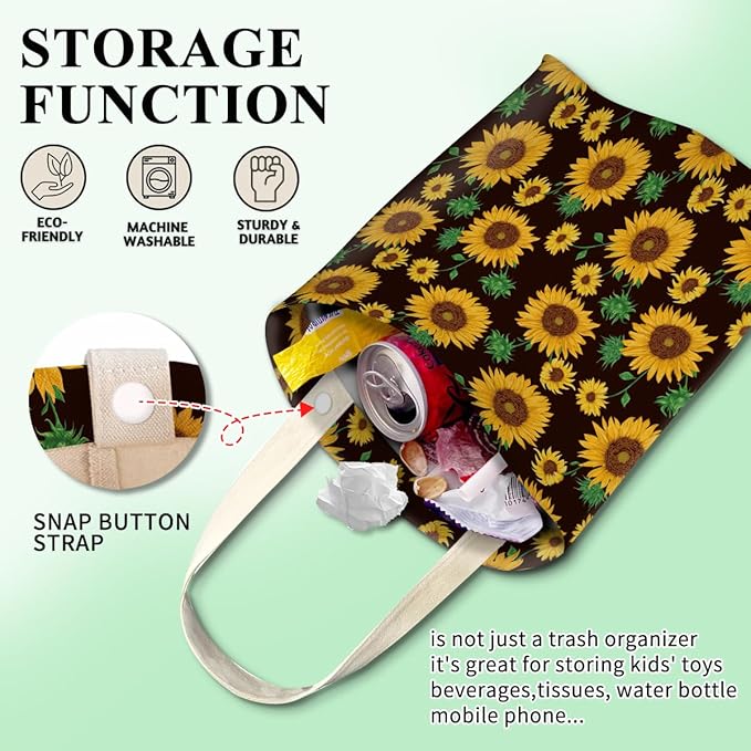 Car Trash Can, Cute Car Trash Bag, Hanging Car Organizer and Storage Bag, Trash Bin for Car Accessories, Vehicle, Travelling, Camping Cute Sunflower