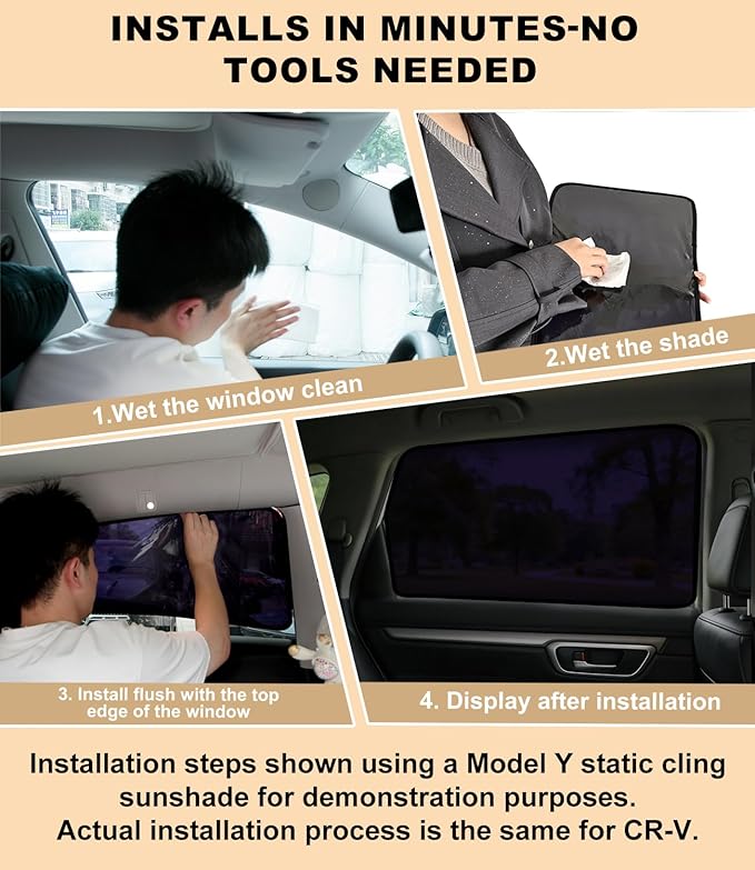XCBYT Car Window Shades for 2017-2022 CRV | 4PCS Static Cling Set - Clear Front Half Window & Semi-Transparent Rear Side Covers, UV Protection, Easy Install, No Residue