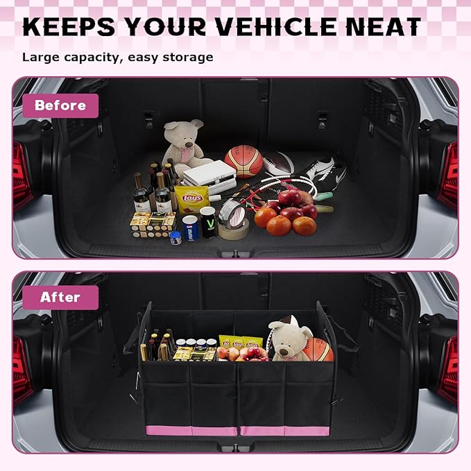 Car Trunk Organizer, 72L Large Capacity Waterproof Auto Storage Organizer with Non-Slip Bottom Strips, Collapsible Cargo Organi