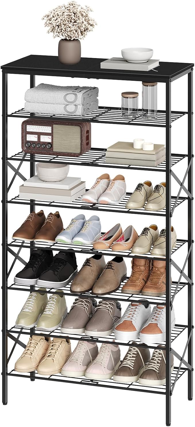 YATINEY 8 Tier Shoe Rack, Large Capacity Shoe Storage Organizer Holds 32 Pairs, Sturdy and Stable, for Entryway, Hallway, Clo