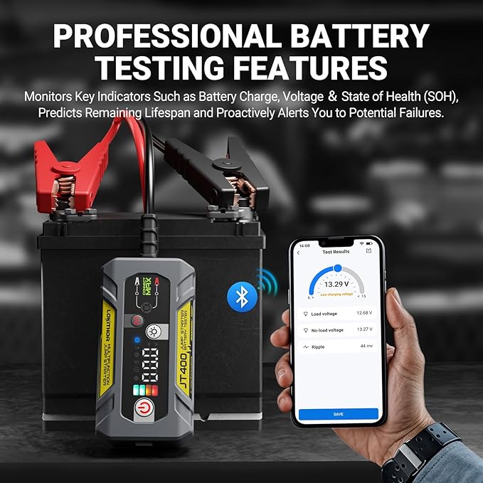 LOKITHOR JT400 12V Jump Starter and Battery Tester 2-in-1, 2500A Battery Jumper Starter Portable for Up to 8.5L Gas &