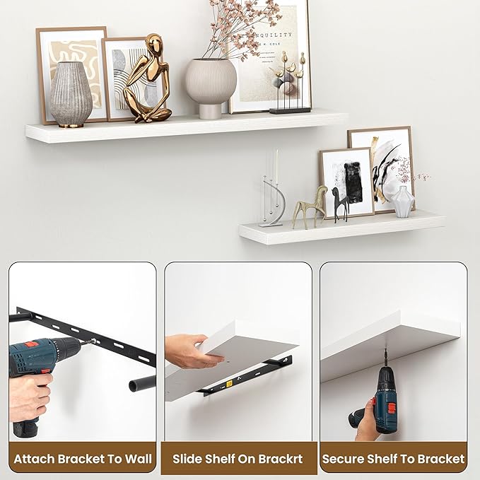 Heimlove 36 Inch Floating Shelves for Wall,Mounted Storage & Display Wood Shelves with Invisible Brackets,Hanging Shelf for B