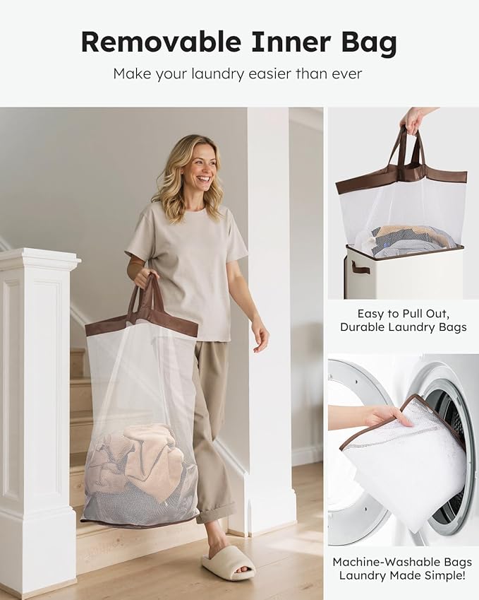 SOLEDI Clothes Hamper with Lid - 100L XL - Large Laundry Basket with Removable Bag, Collapsible Laundry Baskets, Convenient S