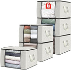Fab totes 6 Pack Clothes Storage, Foldable Thick Fabric Blanket Storage Bags, Containers for Organizing Bedroom, Closet, Clot
