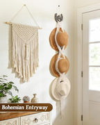 Macrame Wall Hat Rack Boho Hat Organizer Wall Mount with Cast Iron Horsehead Hanger Western Hat Holder for Women Wide Brimmed