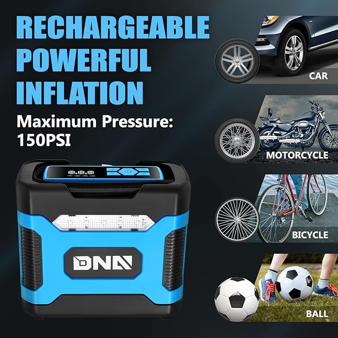 ‎DNA MOTORING TOOLS-00213 Blue 12V DC Digital Tire Inflator Portable Air Compressor with Pressure Gauge for Cars, Bicycles, Motorcycles,Balls