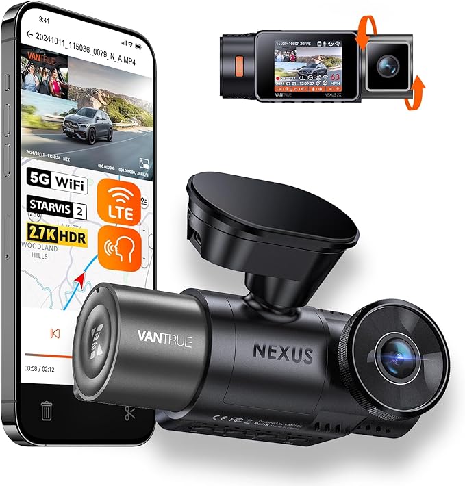 Vantrue N2X 2.7K Dash Cam Front and Inside, 5G WiFi Dual Dash Camera for Car with HDR IR Night Vision, STARVIS 2, GPS, 2.5K/6