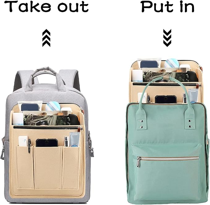 Surblue Felt Backpack Organizer Insert for Travel Rucksack and Daypack, Bag Insert Liner Pocket with Zipper, Large Capacity D