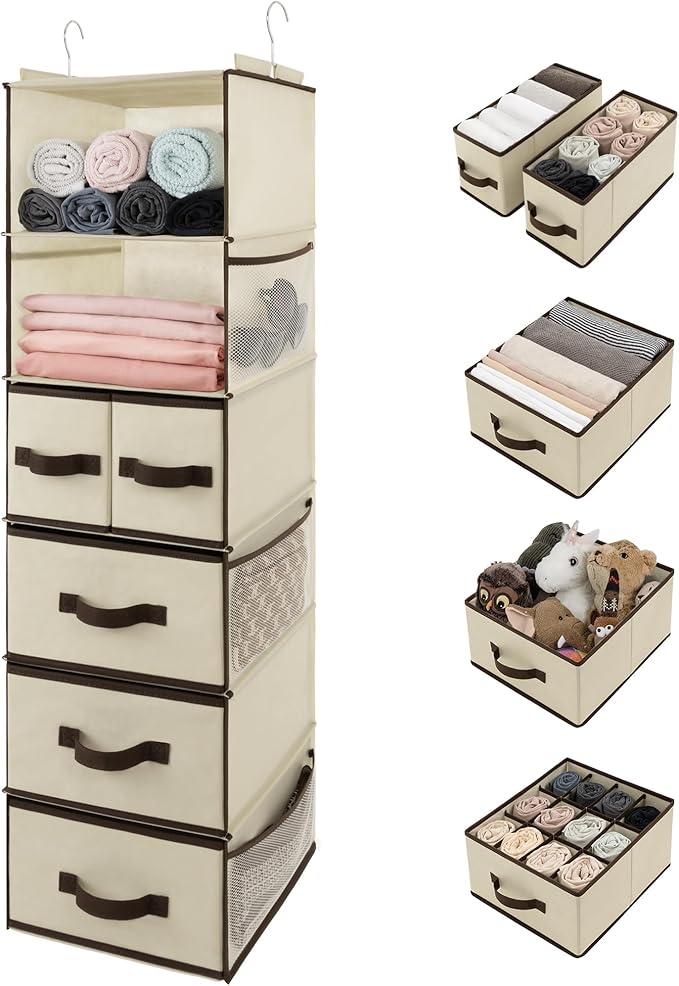 GRANNY SAYS Hanging Closet Organizers and Storage 6 Shelves, Closet Hanging Organizer with 5 Drawers, 6 Side Pockets Hanging 