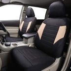 CAR PASS 6PCS Super Universal Fit Air Mesh Two Front Car Seat Covers Set Package-Fit for Vehicles,Suvs,Vans,Sedans,Airbag Compatiable (BLACK AND BEIGE)