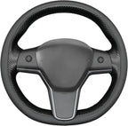 MEWANT Hand Stitched Real Leather Steering Wheel Cover for Tesla Model 3 2017-2023 / Model Y 2020-2023 for Tesla Model 3/Y Accessories(3D Style)
