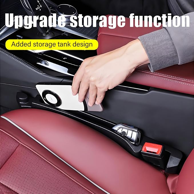 2 Pack Upgrade TPU Universal Dual Car Seat Gap Filler with Hooks, 4 in 1 Black Car Gap Plug Seat Fillers with Hook Odorless for Cars SUV, Console Side Gap Storage Organizer with Charge Cable Hole