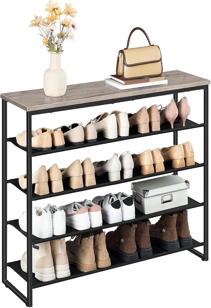 HOOBRO Shoe Rack, 5 Tier Shoe Storage Organizer with 4 Oxford Fabric Shelves and Top Panel, Holds 16-20 Pairs of Shoes, for E