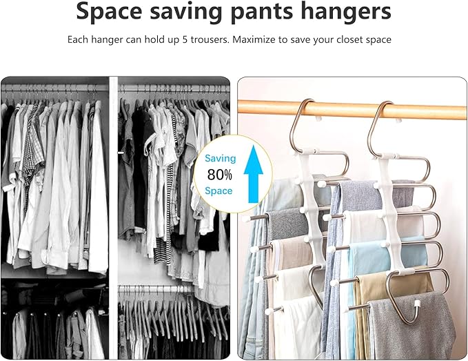 Upgrade Azeroth Pants Hangers 4 Pack Space Saving S-Type Stainless Steel Clothes Pants Hangers,Anti-Slip Design,Clothes Close