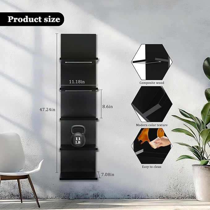 5 Tier Wall Shelf Unit, RGB Lack Shelf, Vanity Shelves with Light,Black Shelves for Room,Office,Bathroom,Remote Control