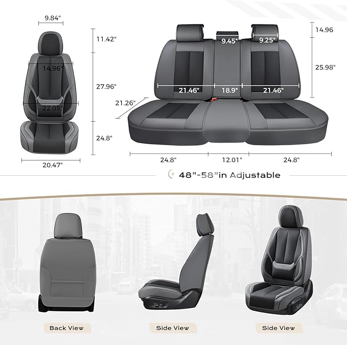 Coverado Seat Covers, Car Seat Covers Full Set, Leather Seat Covers for Cars, Car Seat Protector, Gray Car Seat Covers Front 