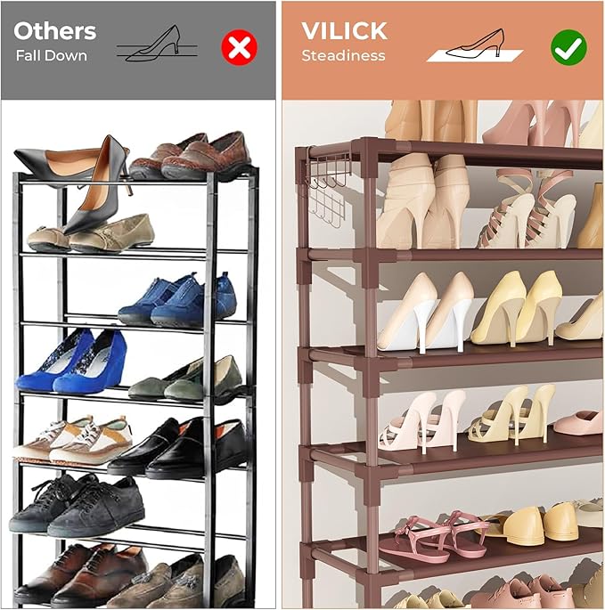 VILICK 11 Tiers Tall Wide Shoe Rack 55 Pairs Large Capacity Sturdy Durable Shoe Rack for Closet Metal Shoe Organizer Shelf wi